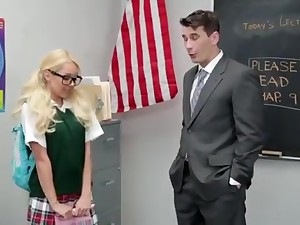 A schoolgirl with beamy glasses seduces her professor